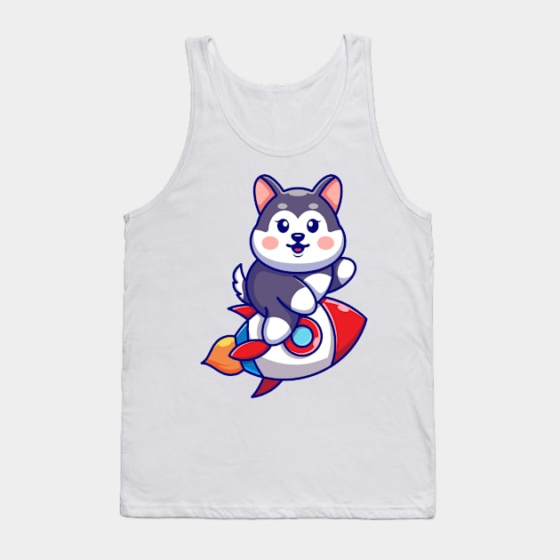 Cute husky riding rocket cartoon Tank Top by Wawadzgnstuff